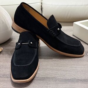Christian Louboutin Black Suede Loafers with Tan Sole
